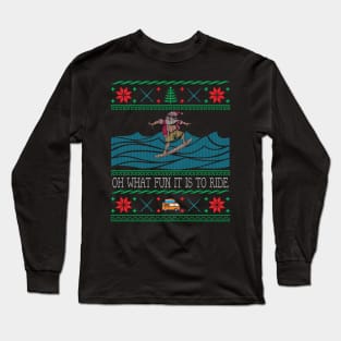 Funny Christmas Surfing Santa Hawaiian Ugly Christmas Long Sleeve T-Shirt